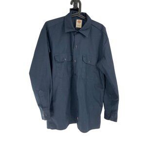Dickies Mens Navy Blue Work Shirt M Button-Up Chest Pockets Long Sleeve Durable